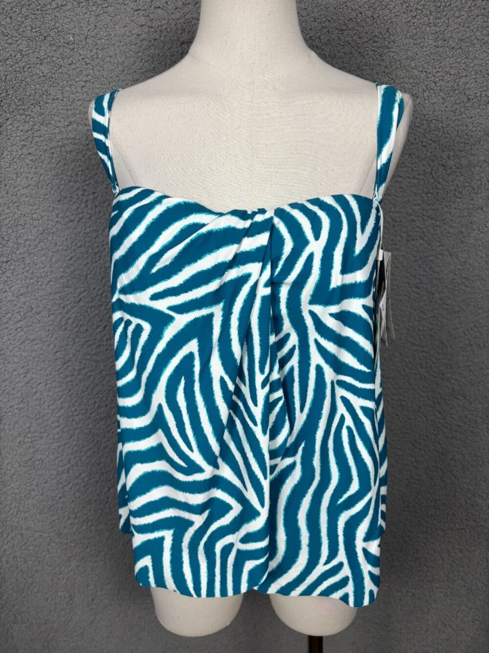 Contours By Coco Reef Teal Zebra Print Tankini Top Adjustable Strap 10/34D NWT's